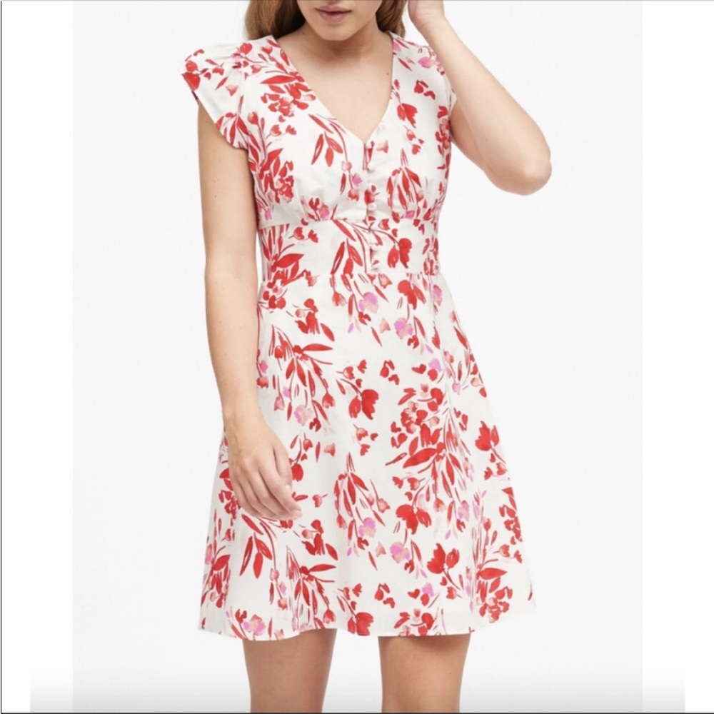Banana Republic  Spring Coral Floral Linen Cotton Mini Dress